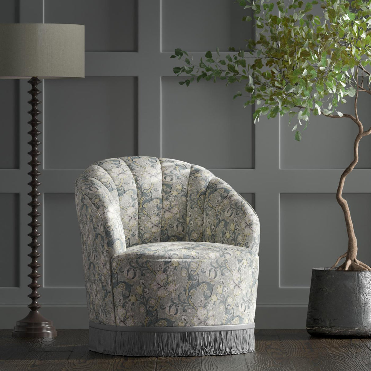 Clarke & Clarke GOLDEN LILY SLATE/DOVE Fabric