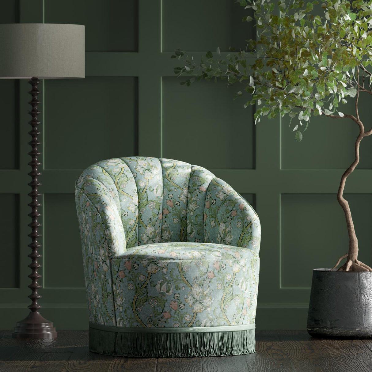 Clarke & Clarke GOLDEN LILY APPLE/BLUSH Fabric