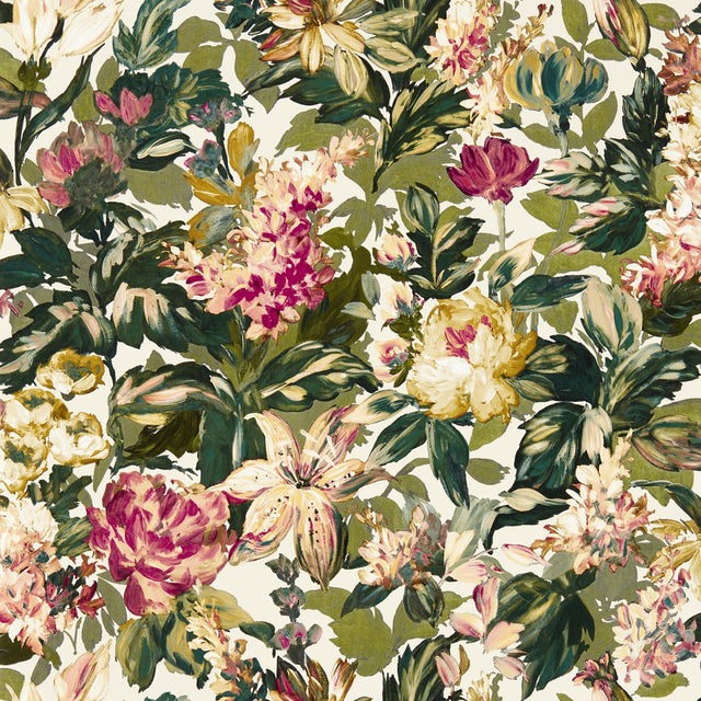 Clarke & Clarke LILUM OLIVE RASPBERRY WP Wallpaper