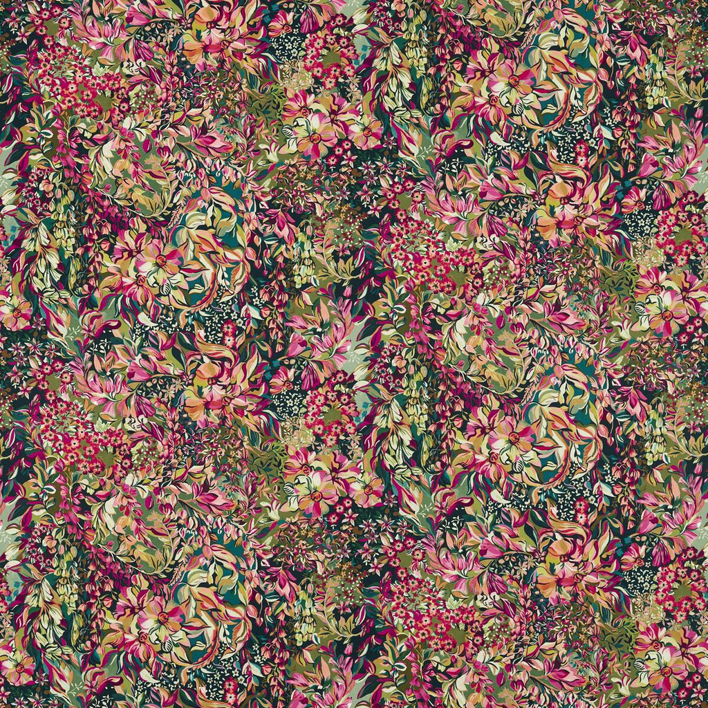 Clarke & Clarke AUBREY VELVET FOREST/RASPBERRY Fabric