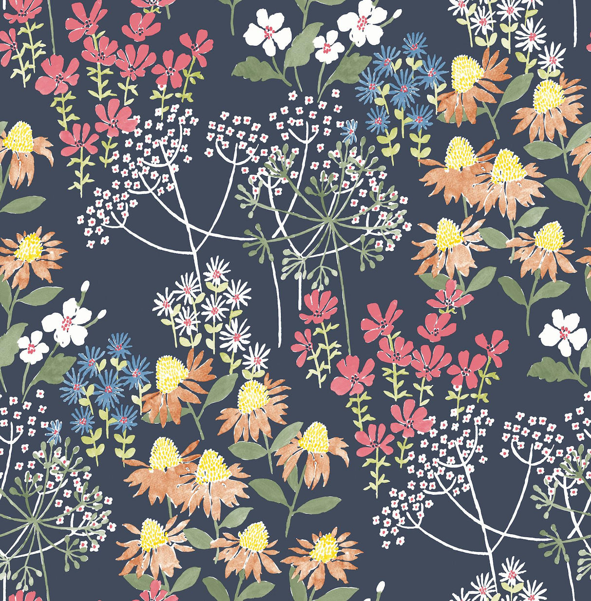 A-Street Prints Cultivate Navy Springtime Blooms Wallpaper