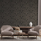 Galerie Mayfair / Loft Damask Flock Bronze Brown Wallpaper