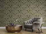 Galerie Mayfair / Loft Damask Flock Green Wallpaper