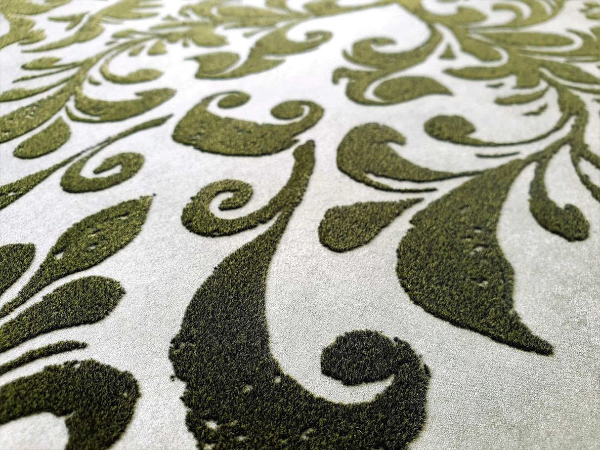 Galerie Mayfair / Loft Damask Flock Green Wallpaper