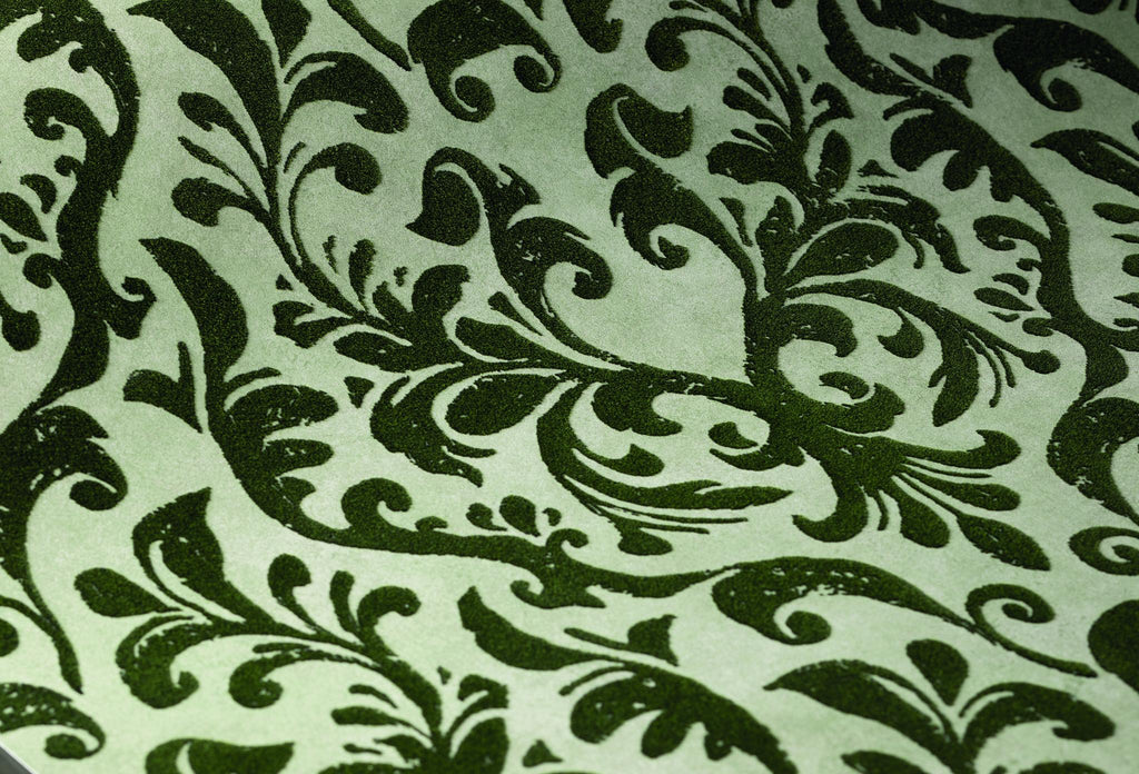 Galerie Mayfair / Loft Damask Flock Green Wallpaper