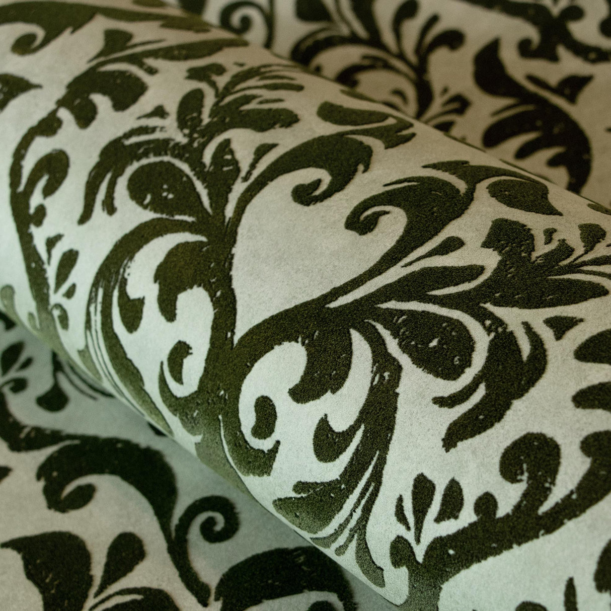 Galerie Mayfair / Loft Damask Flock Green Wallpaper