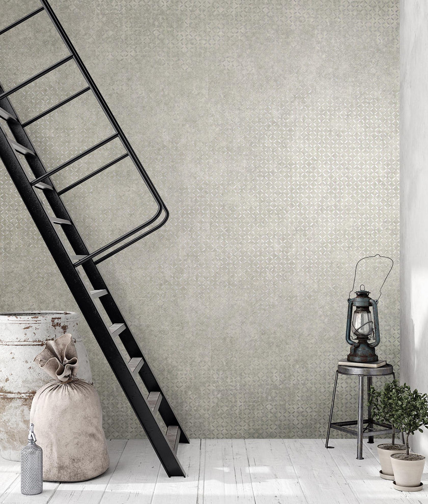 Galerie Soho / Metal Drain Grid Silver Grey Wallpaper