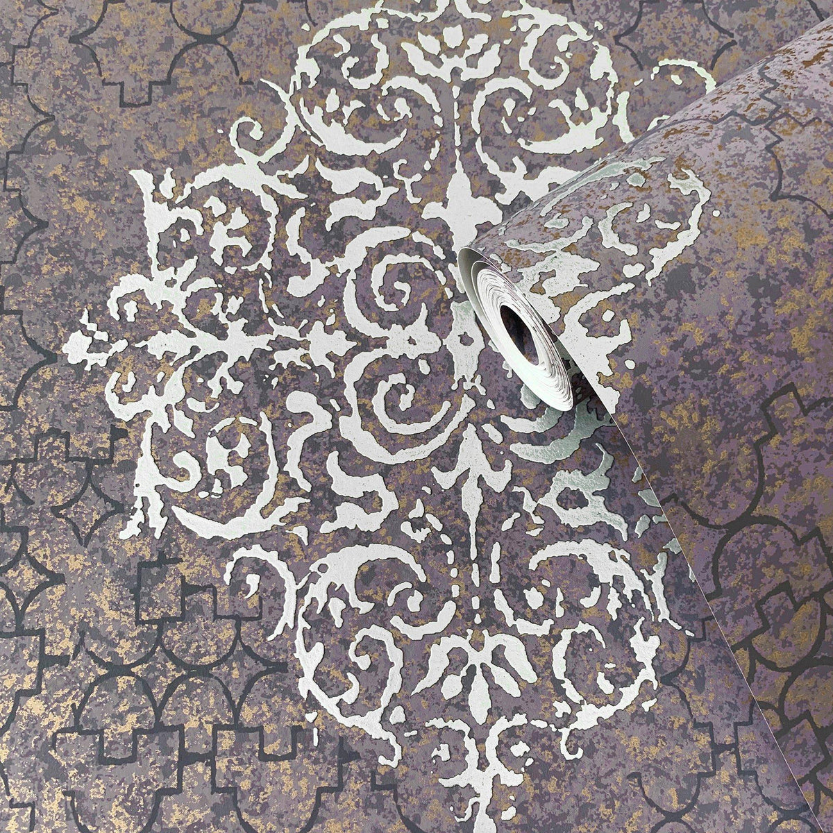 Galerie CM2481 Lustre Damask Silver Grey Wallpaper CM2481 Silver Grey Wallpaper