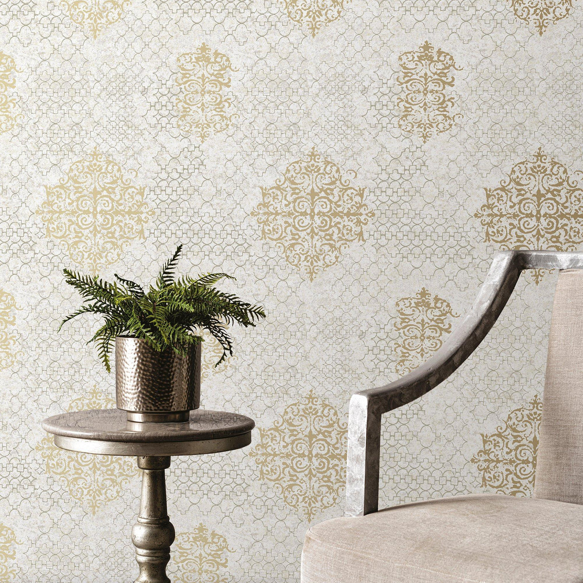 Galerie CM2485 Lustre Damask Rose Gold Wallpaper CM2485 Rose Gold Wallpaper