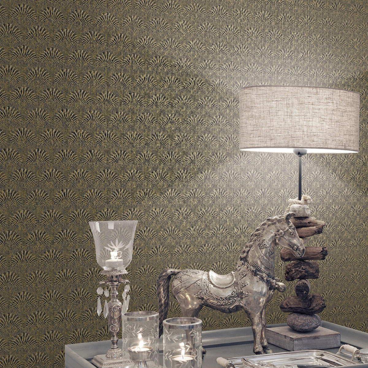 Galerie F-AF7004 Boutique Fan Gold Wallpaper F-AF7004 Gold Wallpaper