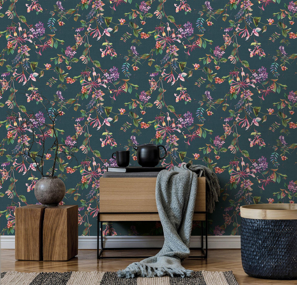 Galerie 47454 Flora Summer Bouquet Blue Wallpaper 47454 Blue Wallpaper