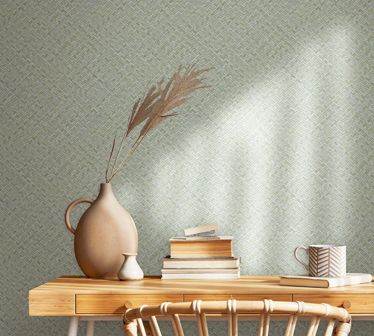 Galerie 47479 Flora Herringbone Weave Green Wallpaper 47479 Green Wallpaper