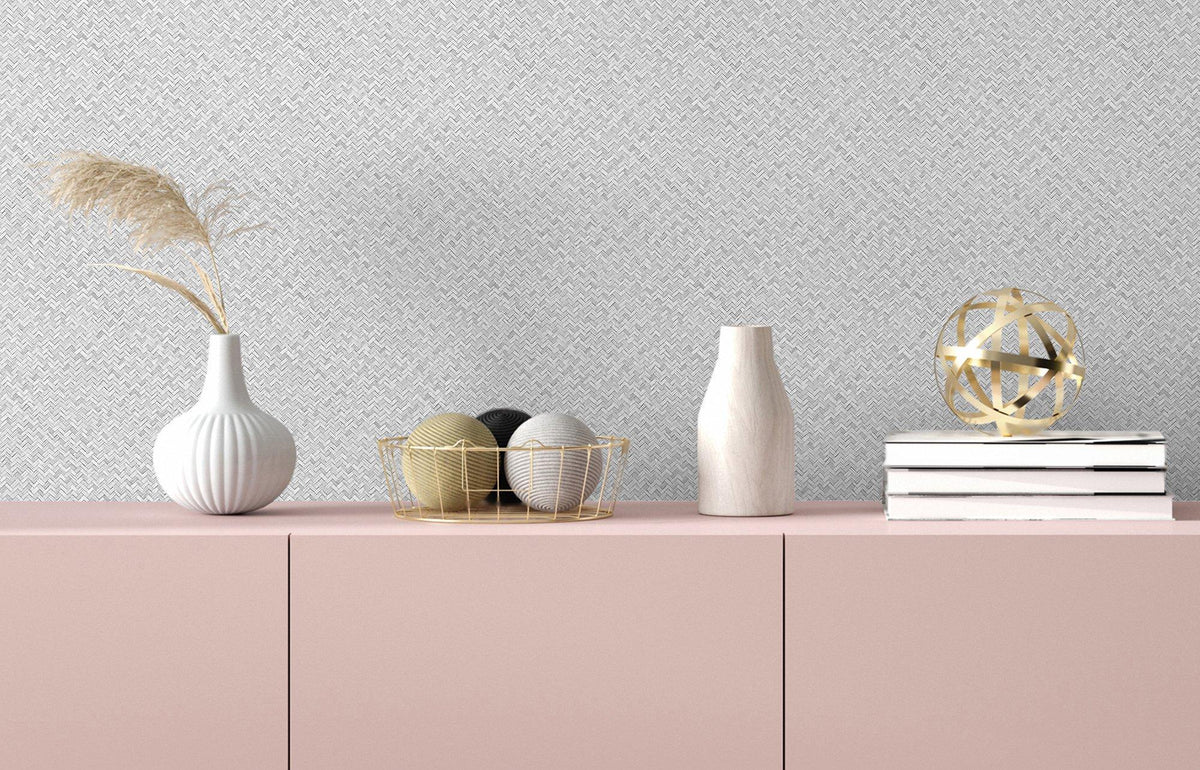 Galerie 47480 Flora Herringbone Weave Silver Grey Wallpaper 47480 Silver Grey Wallpaper