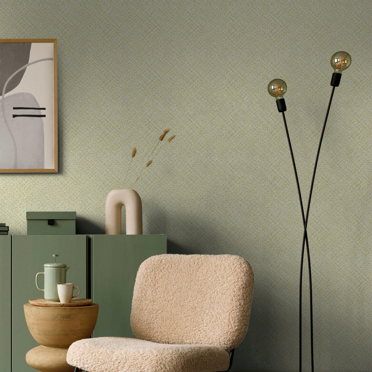 Galerie 47481 Flora Herringbone Weave Beige Wallpaper 47481 Beige Wallpaper