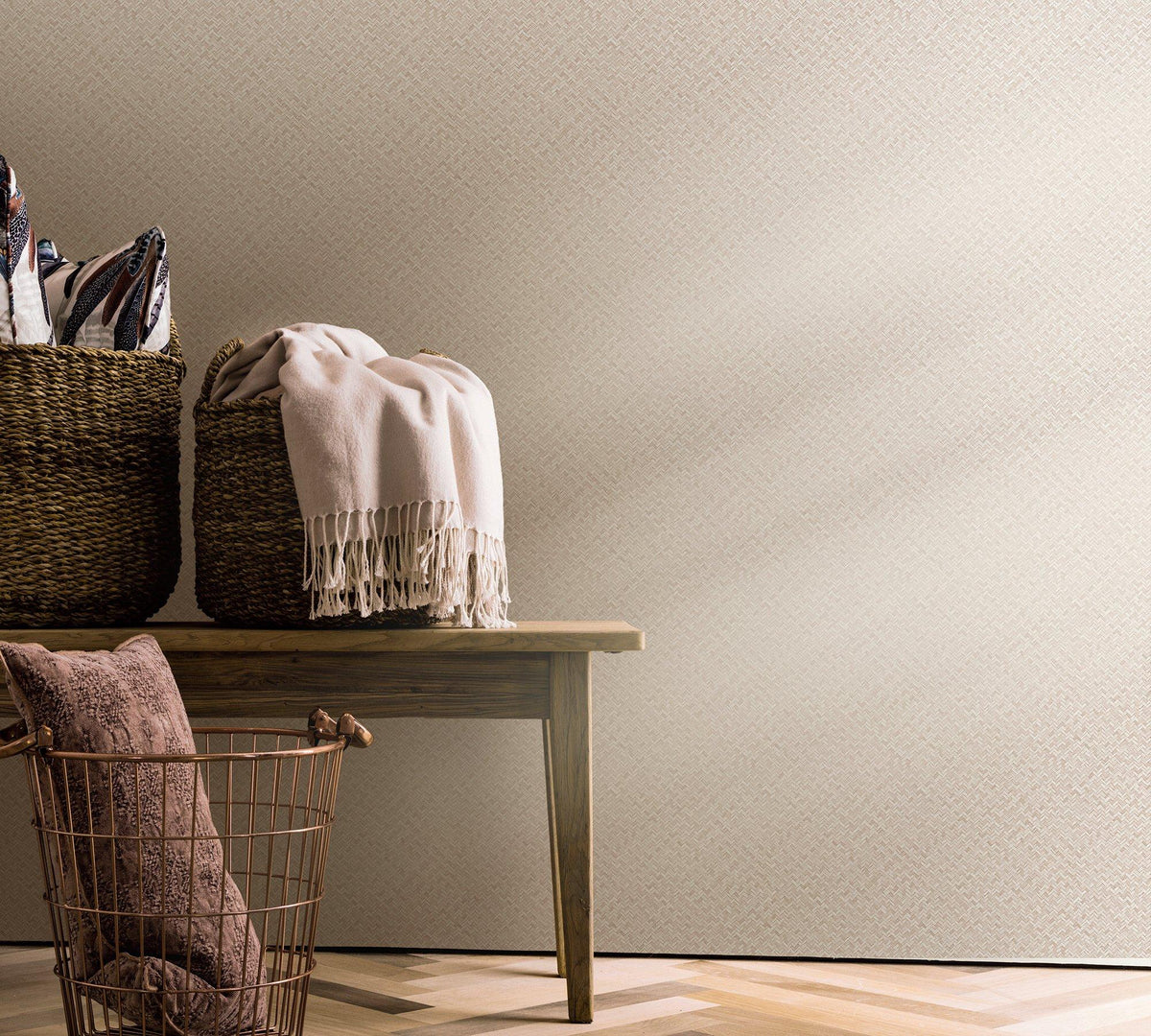 Galerie 47482 Flora Herringbone Weave Pink Wallpaper 47482 Pink Wallpaper