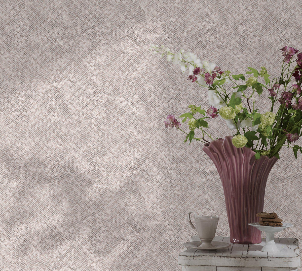 Galerie 47482 Flora Herringbone Weave Pink Wallpaper 47482 Pink Wallpaper