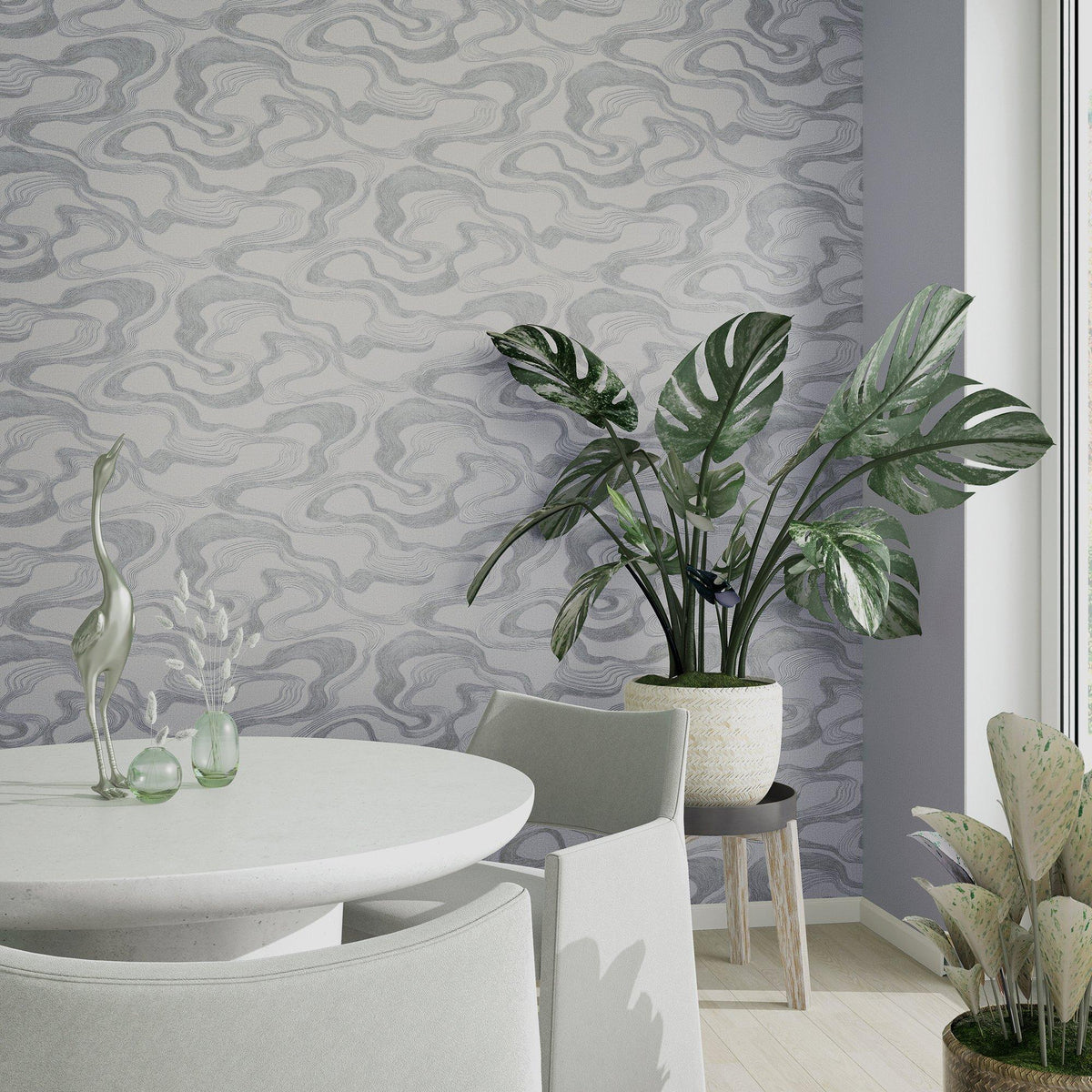 Galerie 34536 Kumano Flow Silver Grey Wallpaper 34536 Silver Grey Wallpaper