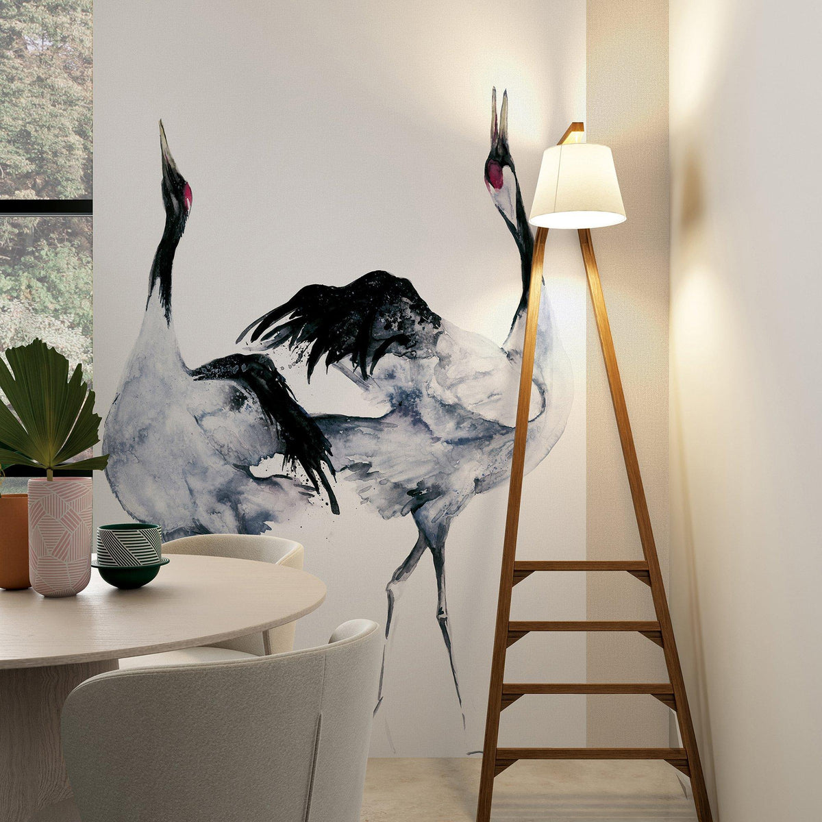 Galerie 34595 Kumano Painted Crane White Mural 34595 White Mural