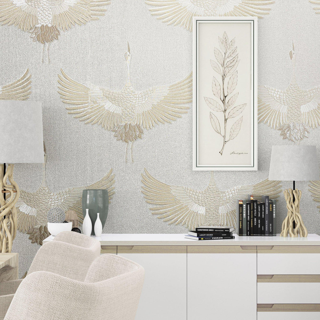 Galerie 34529 Kumano Stork Beige Wallpaper 34529 Beige Wallpaper