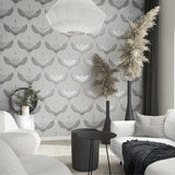 Galerie 34530 Kumano Stork Silver Grey Wallpaper 34530 Silver Grey Wallpaper