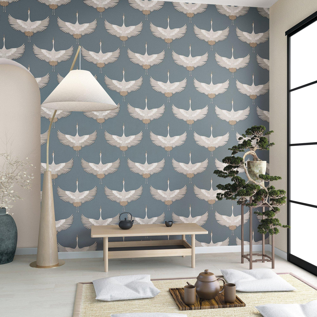 Galerie 34531 Kumano Stork Blue Wallpaper 34531 Blue Wallpaper