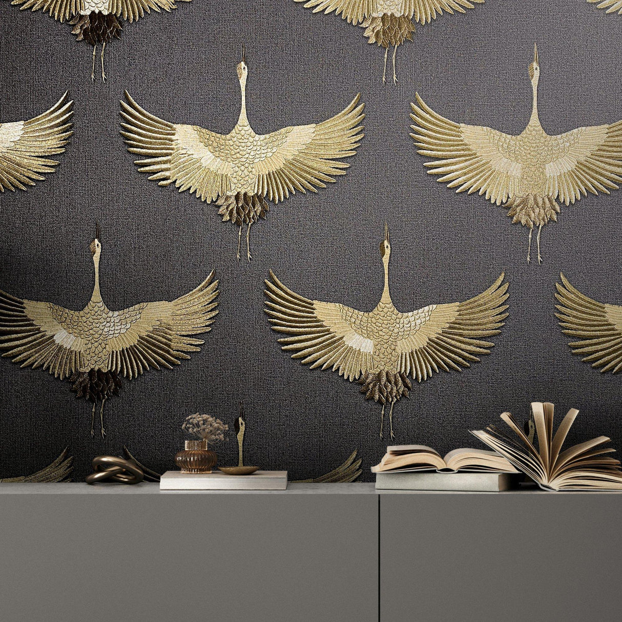 Galerie 34532 Kumano Stork Gold Wallpaper 34532 Gold Wallpaper