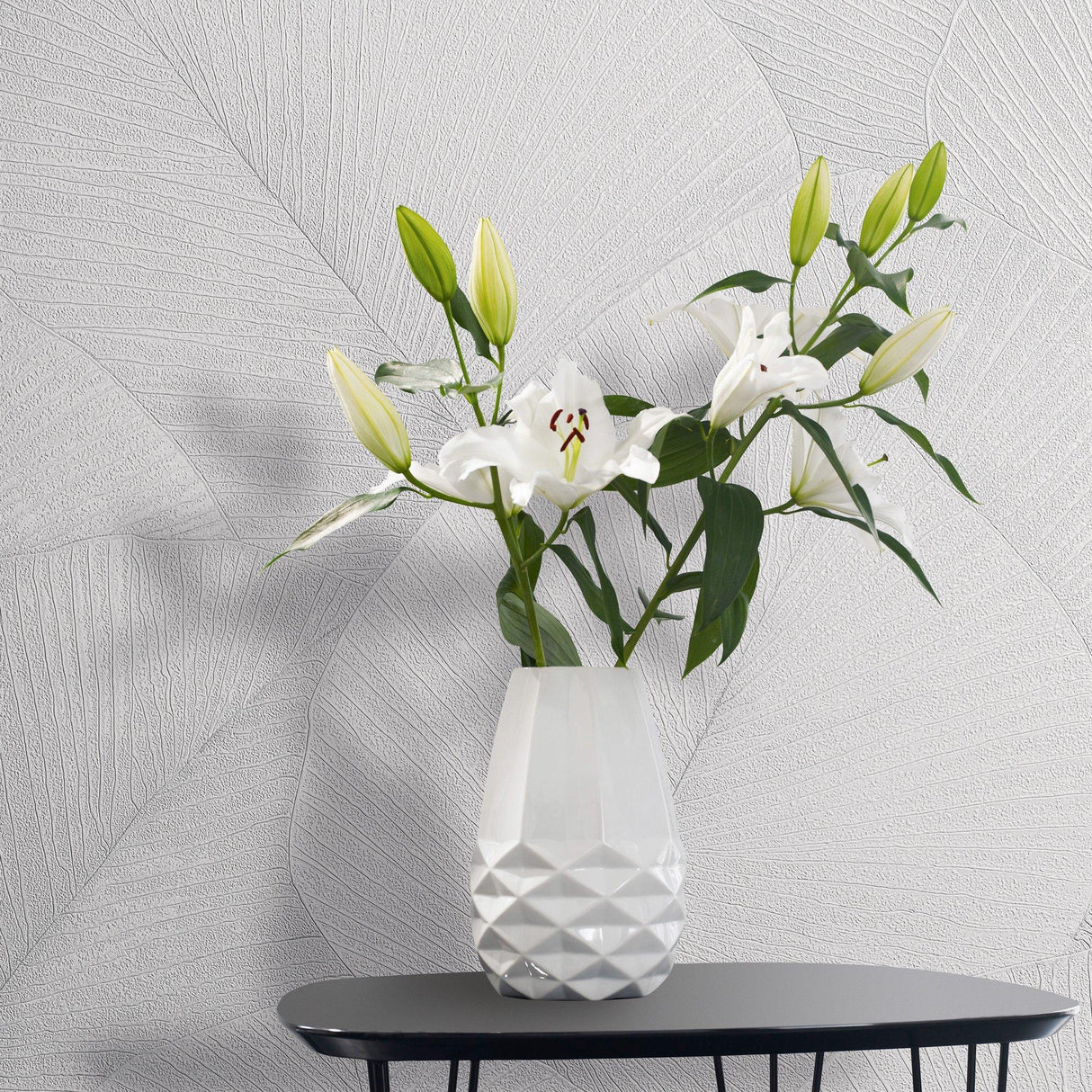 Galerie 34507 Kumano Palm Leaf White Wallpaper 34507 White Wallpaper