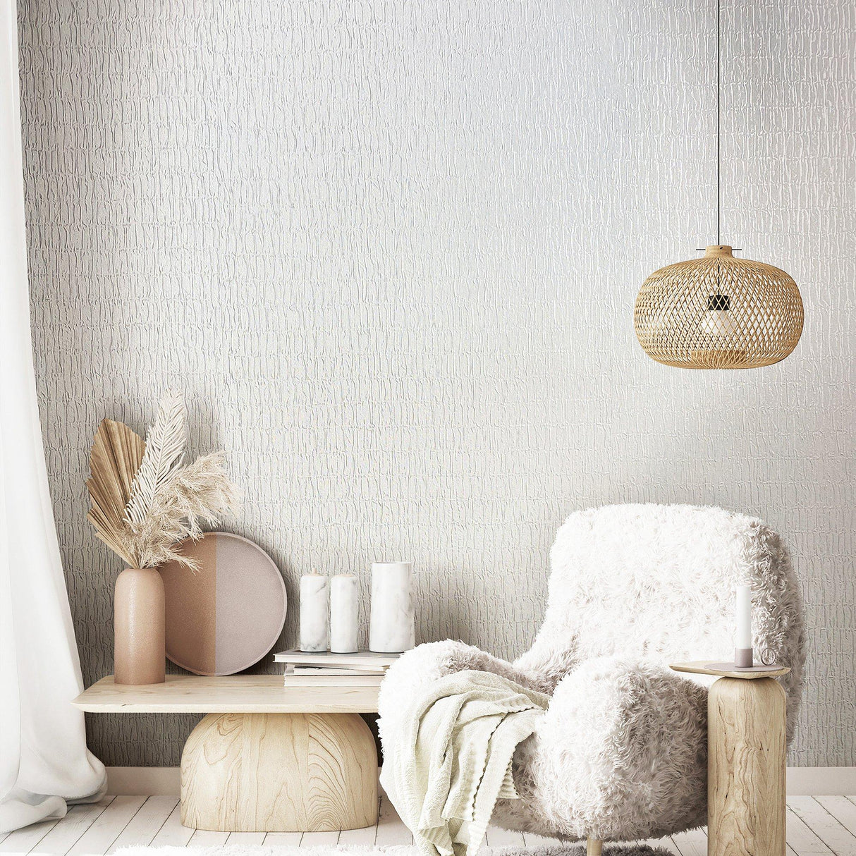 Galerie 34501 Kumano Ruche Silk White Wallpaper 34501 White Wallpaper