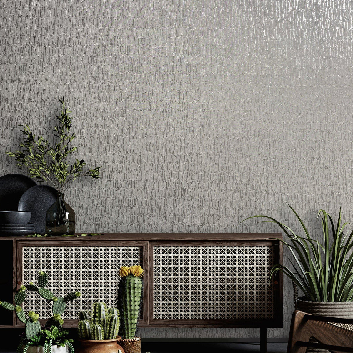 Galerie 34504 Kumano Ruche Silk Silver Grey Wallpaper 34504 Silver Grey Wallpaper