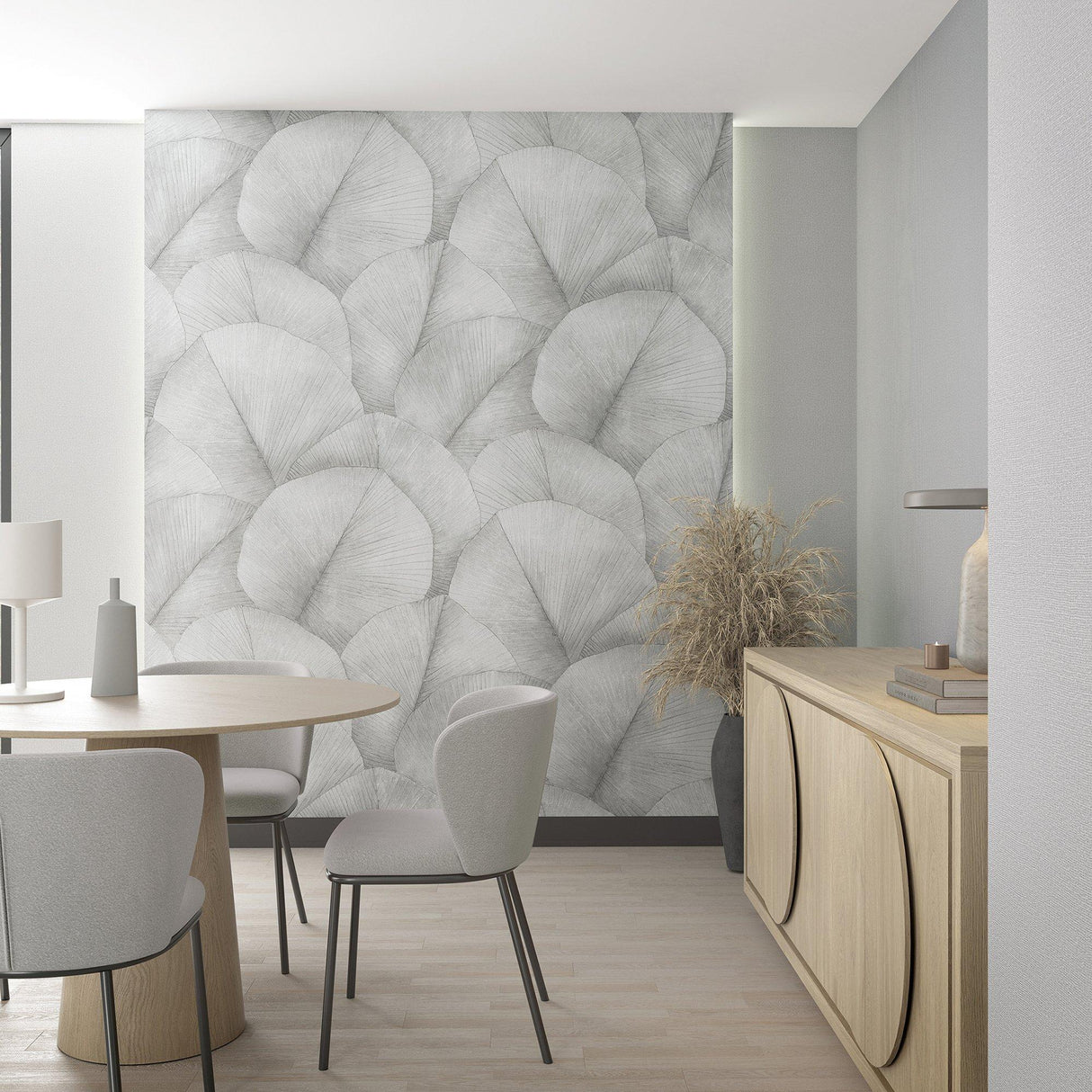 Galerie 34598 Kumano Repeatable Palm Leaf Silver Grey Mural 34598 Silver Grey Mural