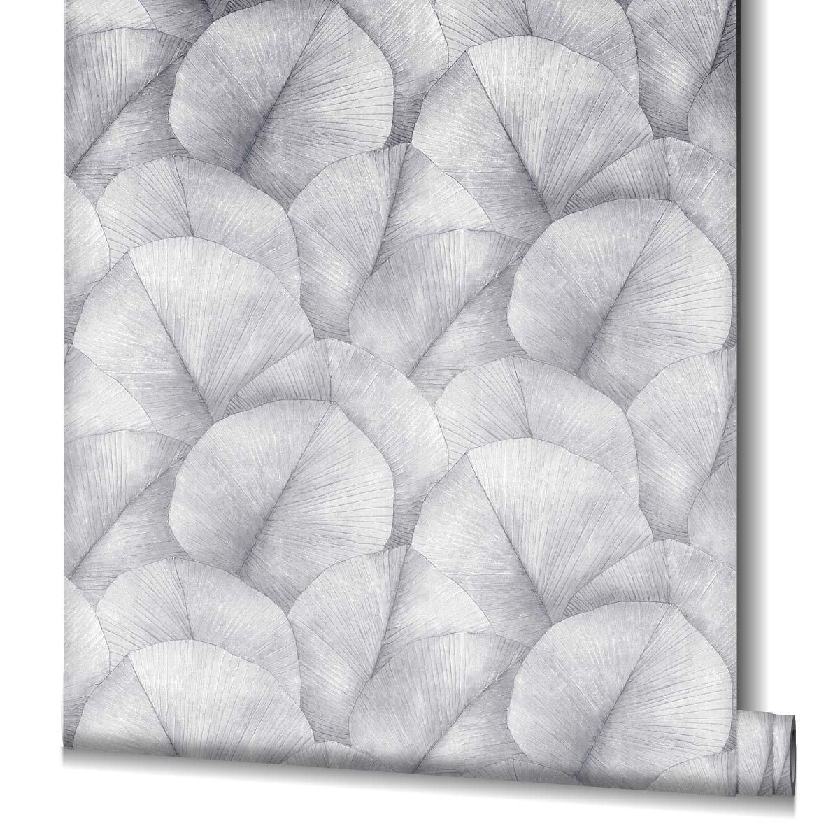 Galerie 34598 Kumano Repeatable Palm Leaf Silver Grey Mural 34598 Silver Grey Mural