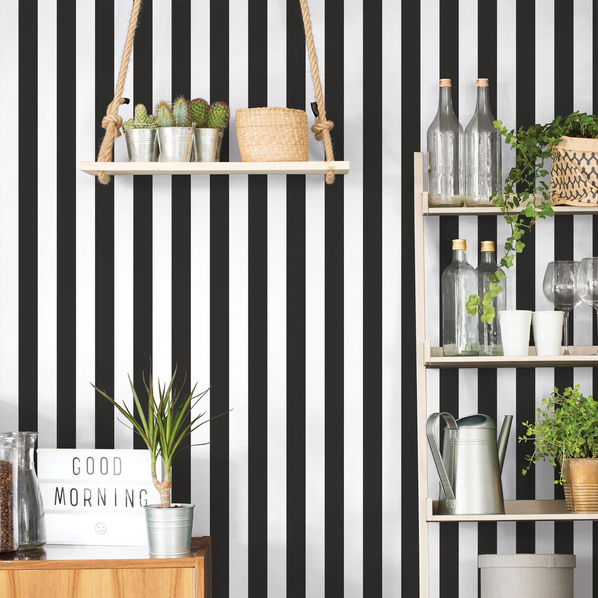 Galerie Awning Stripe Black Wallpaper