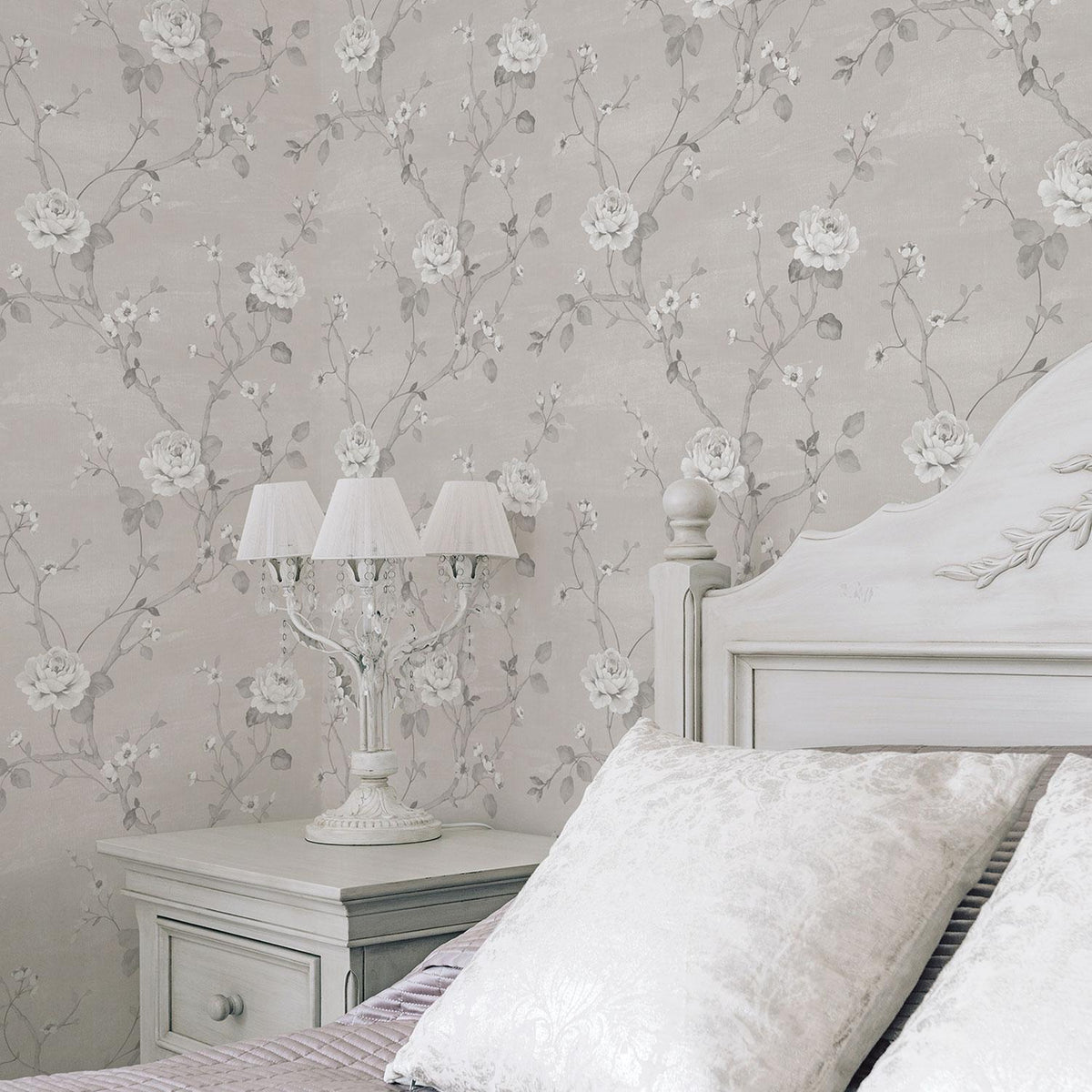 Galerie Luisella Floral Silver Grey Wallpaper