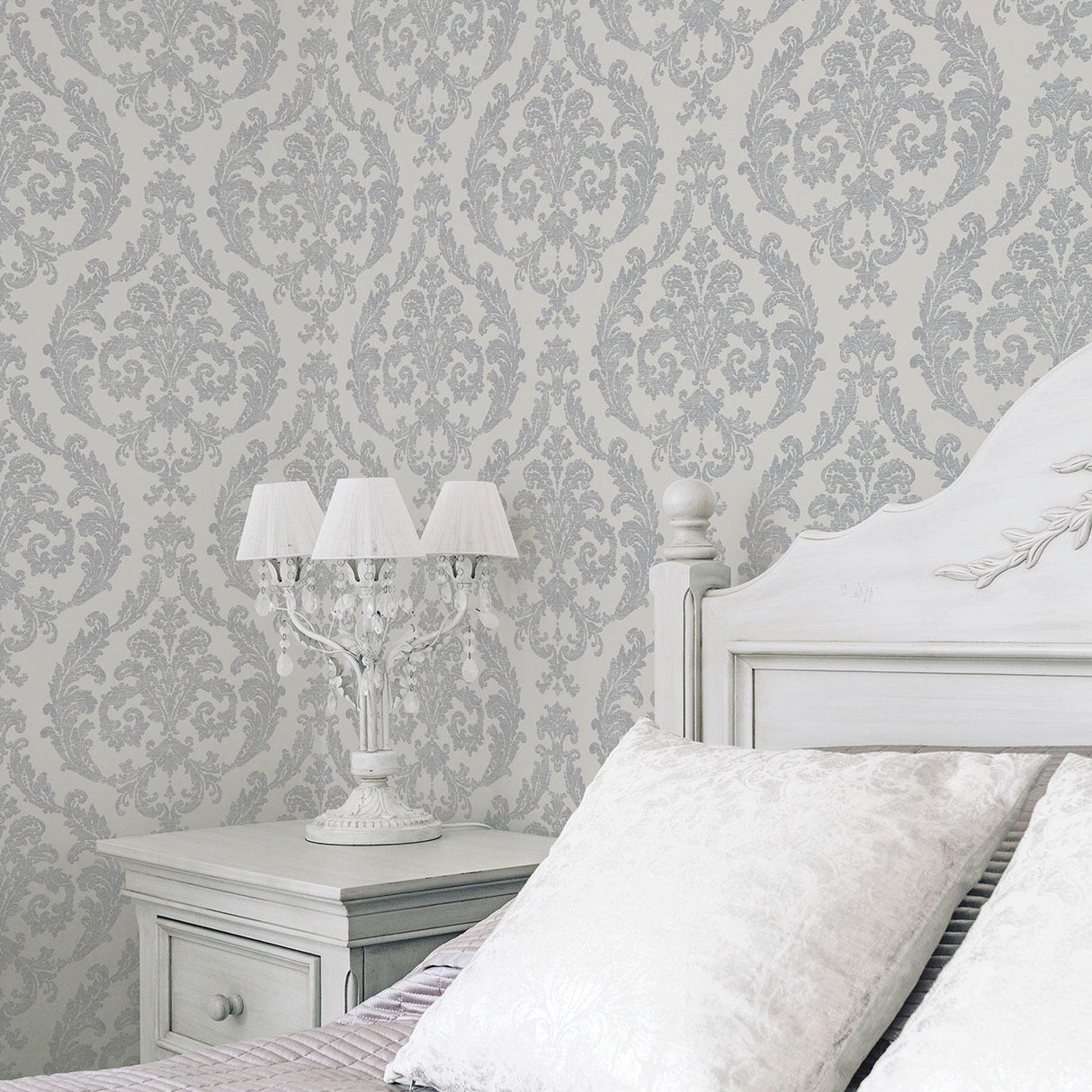 Galerie Silk Damask Silver Grey Wallpaper