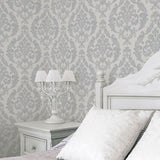 Galerie Silk Damask Silver Grey Wallpaper