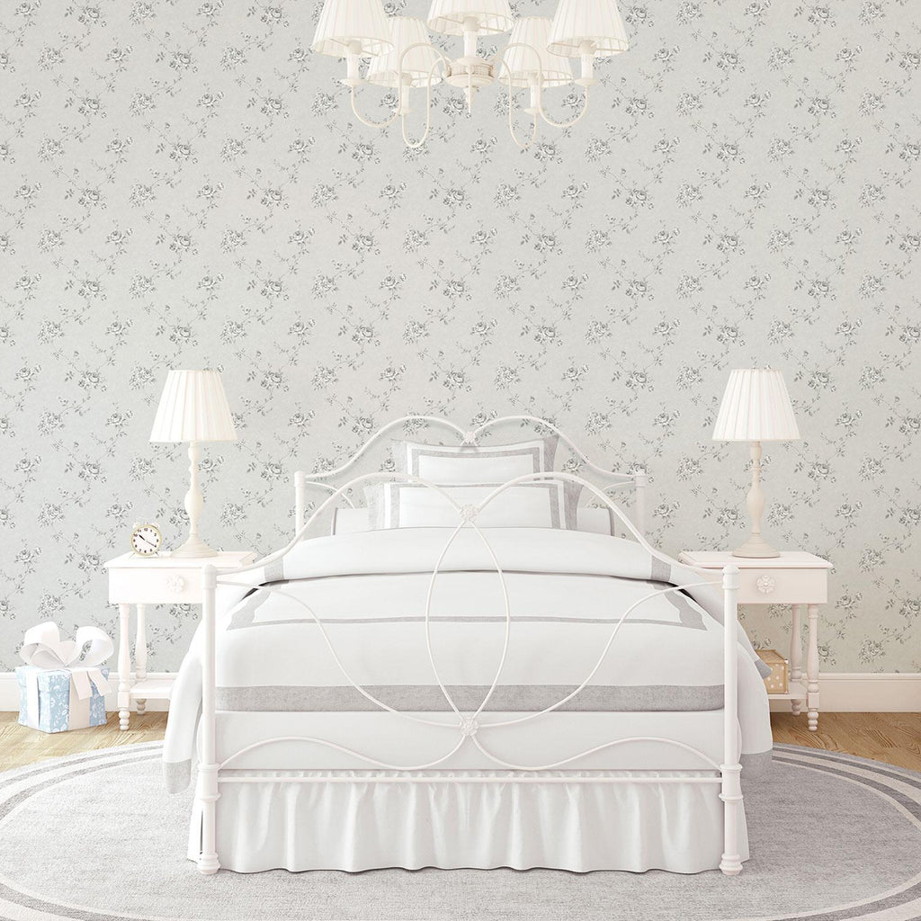 Galerie Turquoise Floral Silver Grey Wallpaper