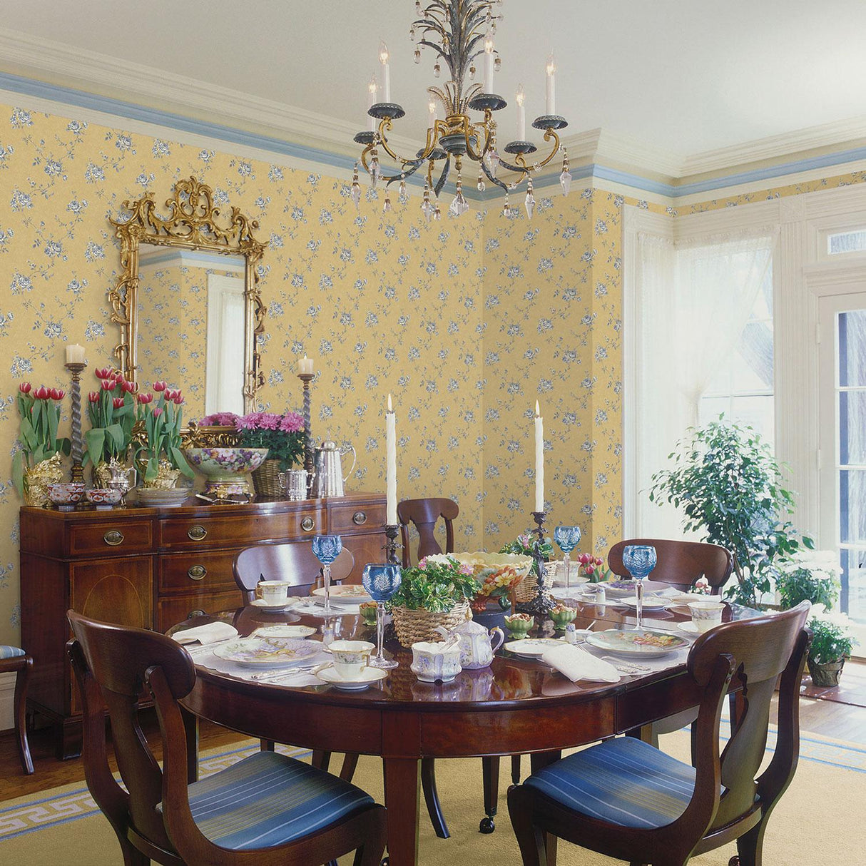 Galerie Turquoise Floral Gold Wallpaper