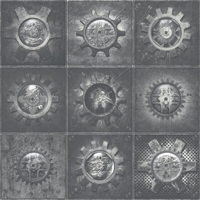 Galerie Industrial Tiles Silver Grey Wallpaper