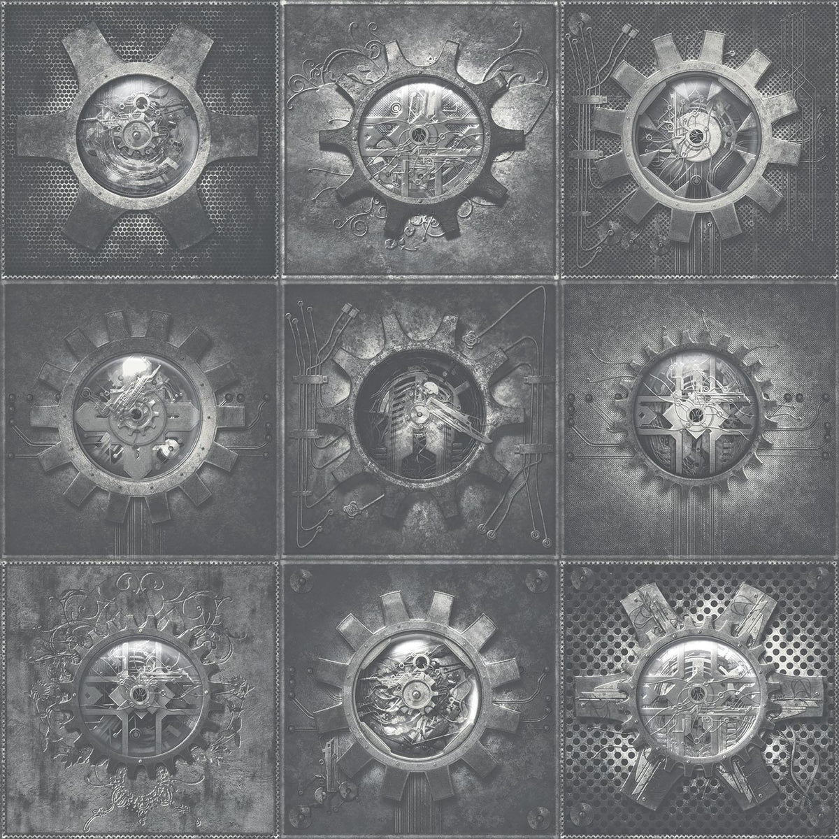 Galerie Industrial Tiles Silver Grey Wallpaper