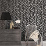 Galerie Glitter Chevrons Black Wallpaper