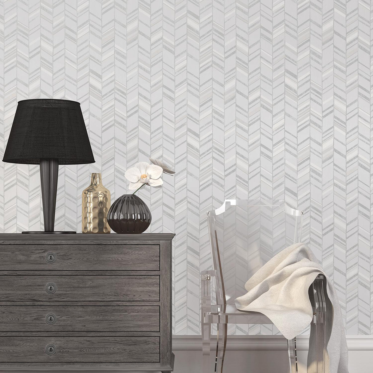 Galerie Glitter Chevrons Silver Grey Wallpaper