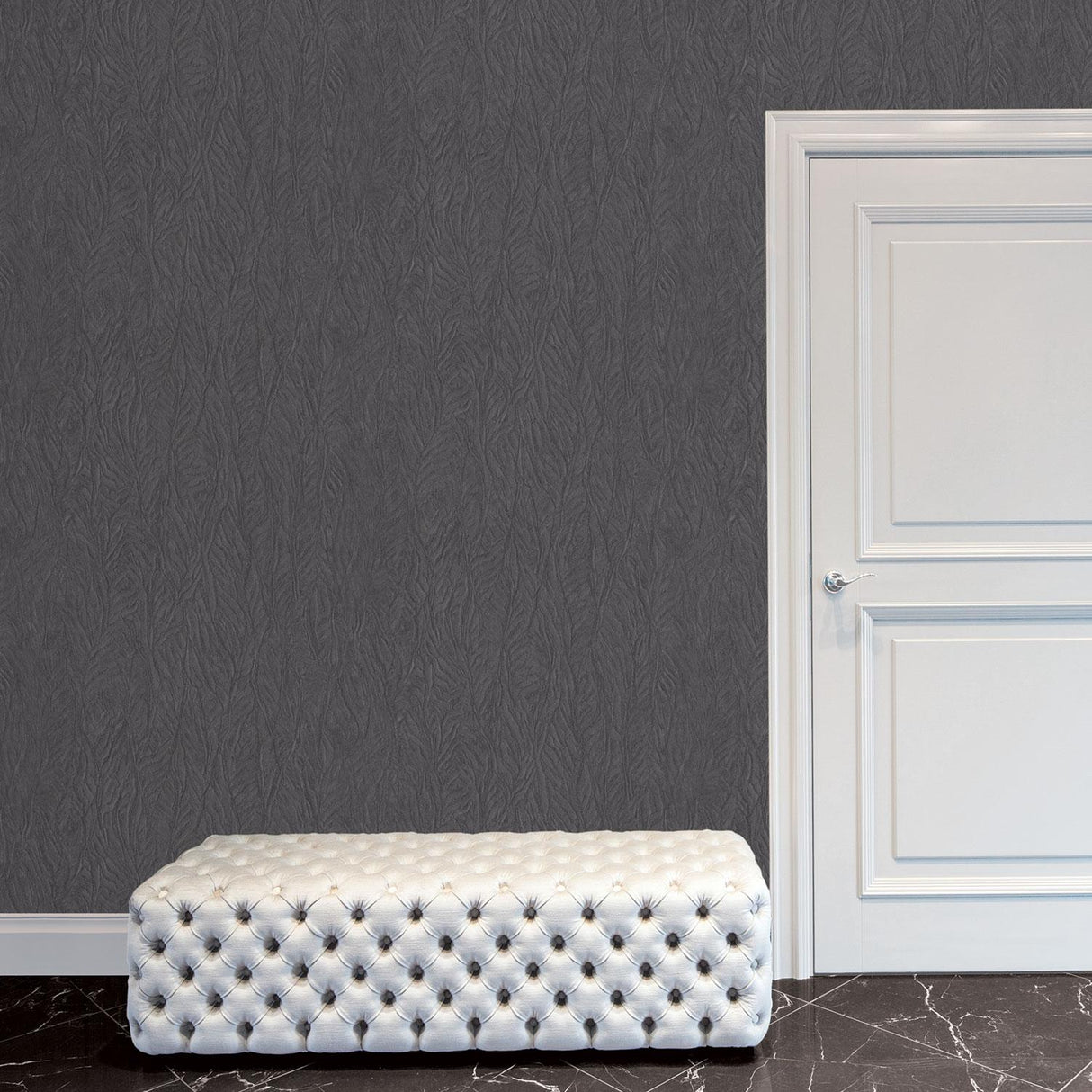 Galerie Leaf Emboss Silver Grey Wallpaper