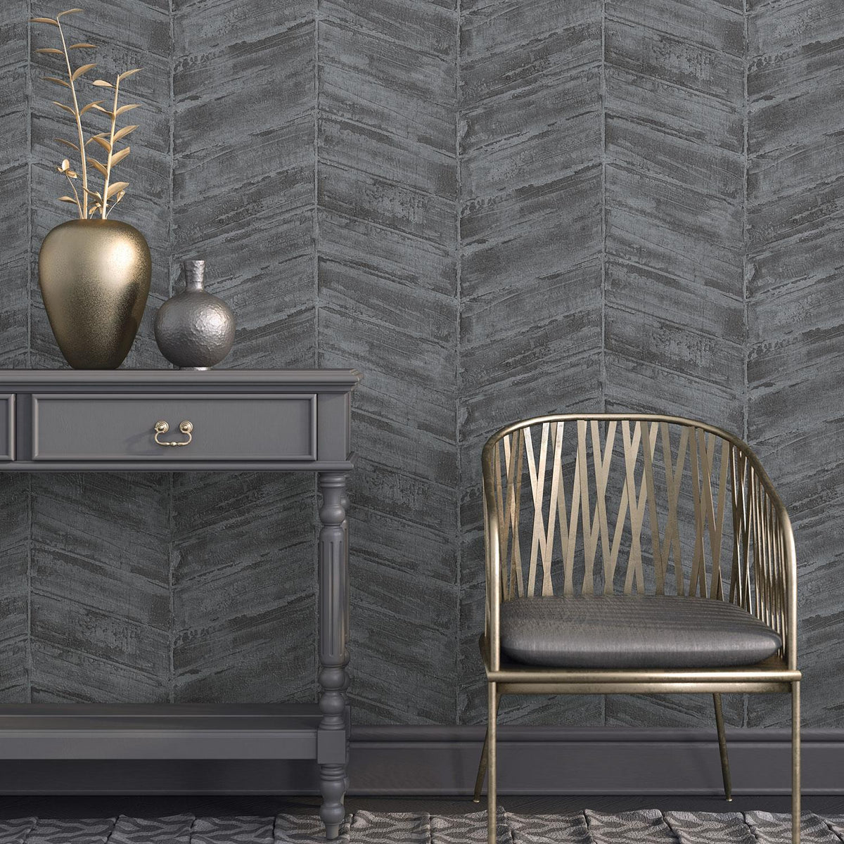 Galerie Chevron Silver Grey Wallpaper