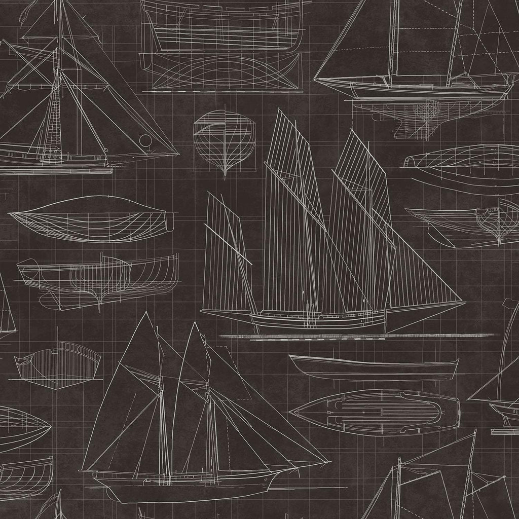 Galerie Nautical Blueprint Black Wallpaper
