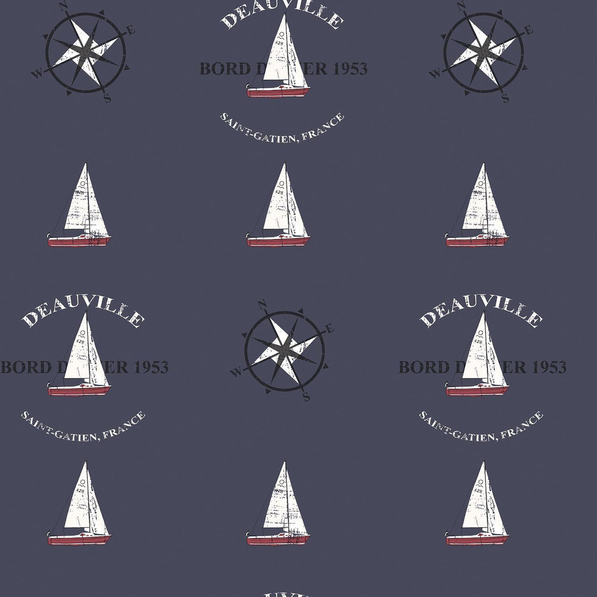 Galerie Deauville Boat Motif Blue Wallpaper