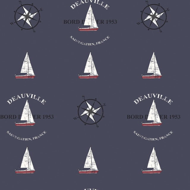 Galerie Deauville Boat Motif Blue Wallpaper