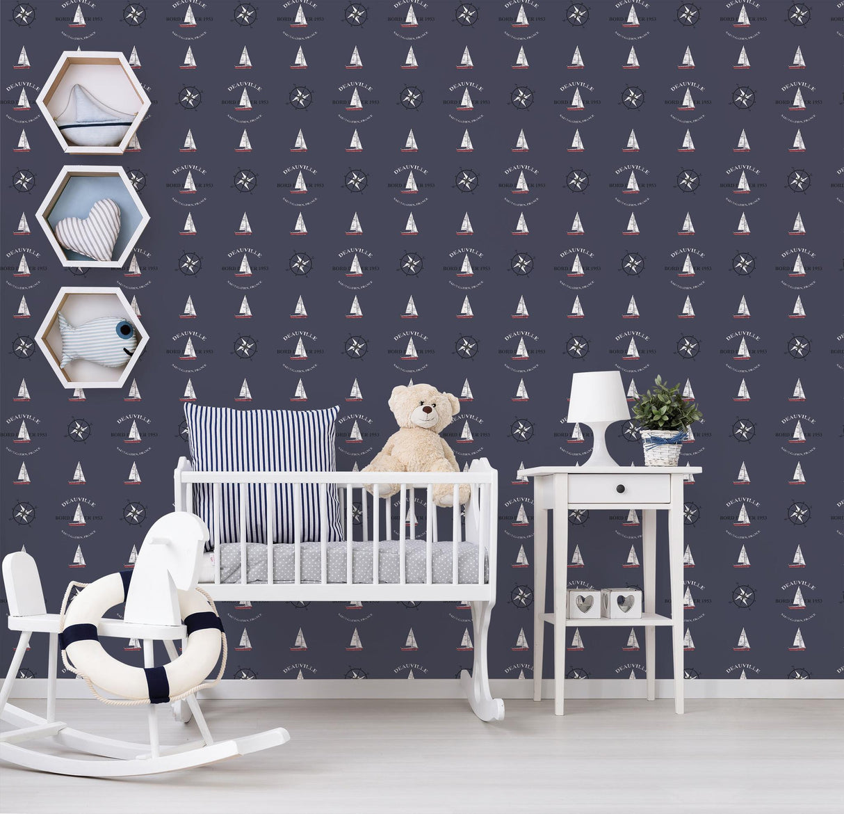 Galerie Deauville Boat Motif Blue Wallpaper