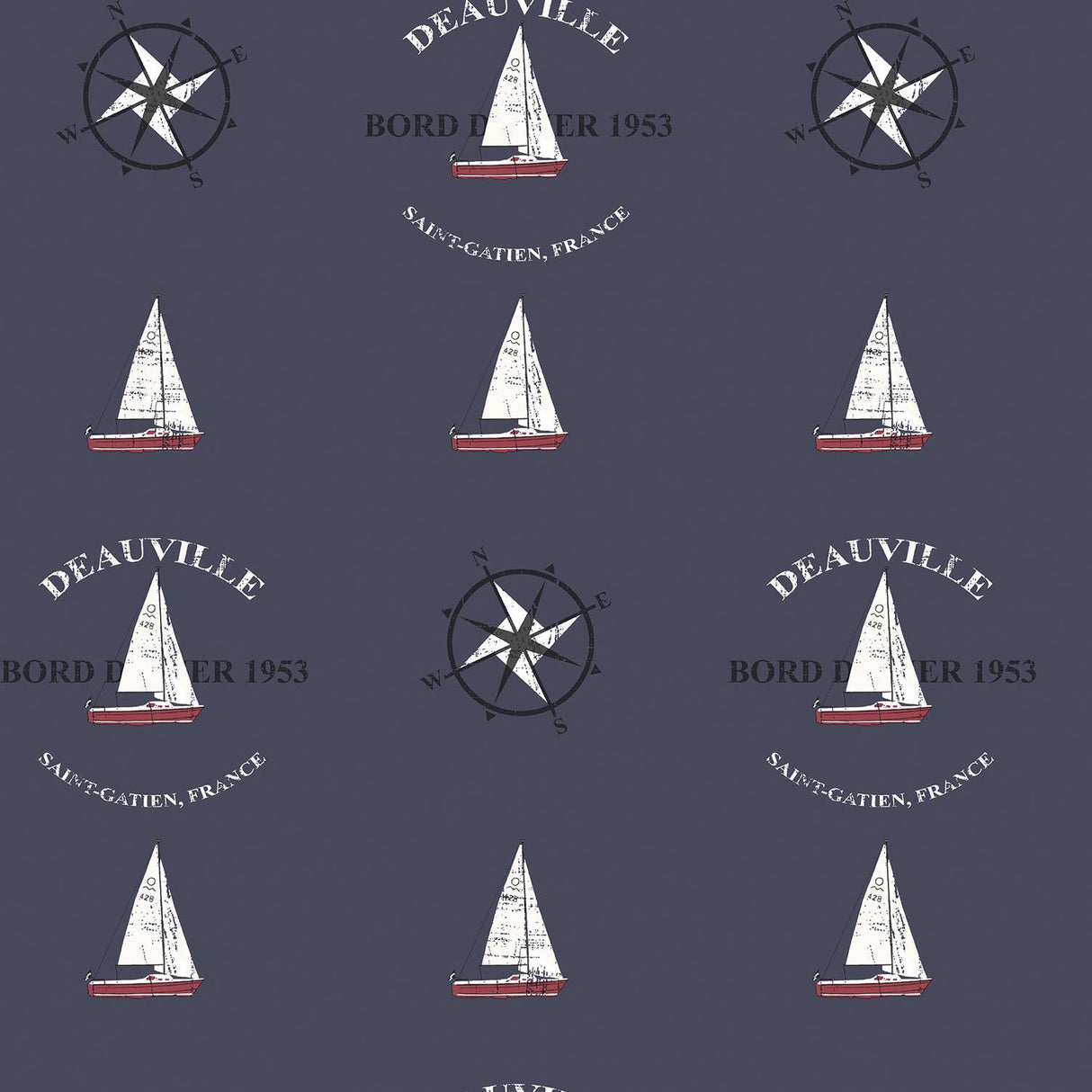 Galerie Deauville Boat Motif Blue Wallpaper