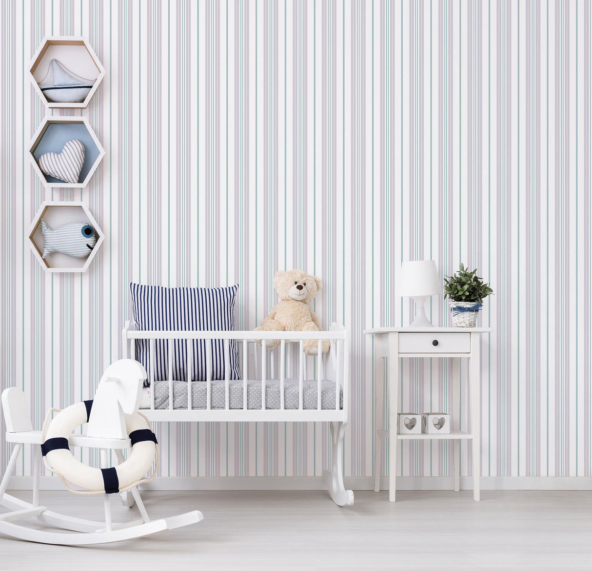 Galerie Two Colour Stripe Silver Grey Wallpaper
