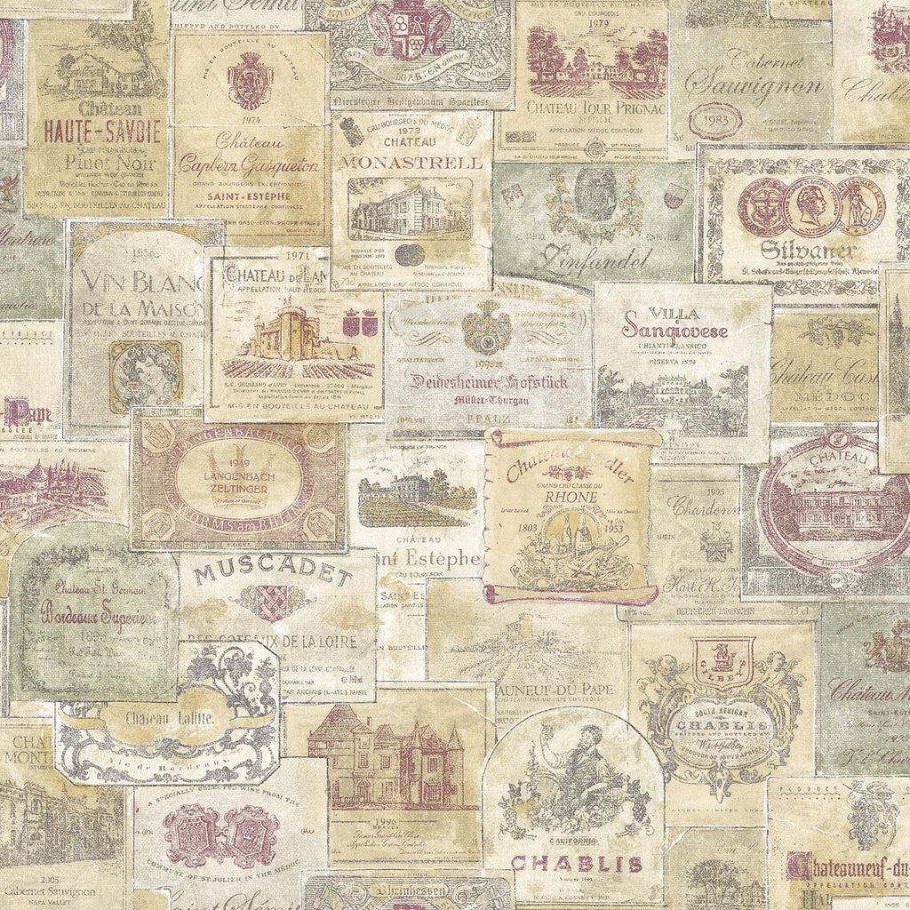 Galerie Wine Labels Beige Wallpaper